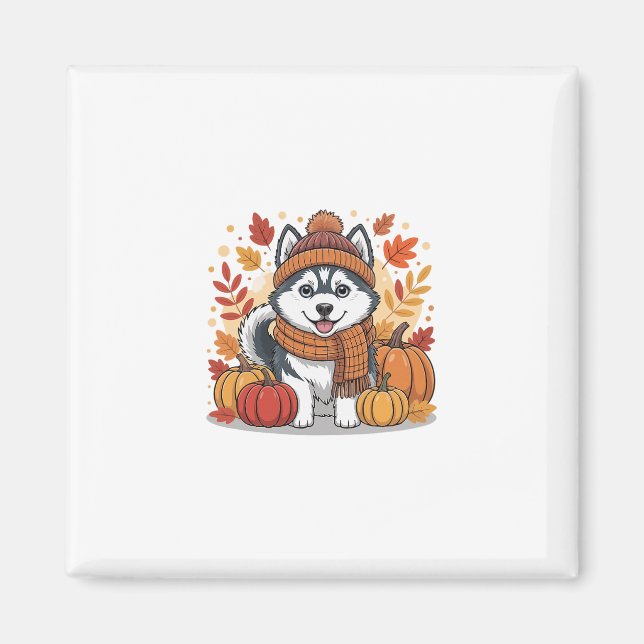 Höst Husky Pumpa Tackgivningsfest Mysig Husdjursäl Magnet (Framsidan)