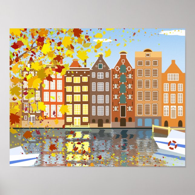 Höst i Amsterdam Poster färgstarka cityscape (Framsidan)