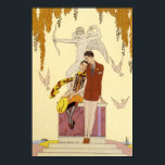 Höst i Frankrike Art Deco Poster<br><div class="desc">Hösten i Frankrike Art Deco poster. Georges Barbier art deco illustration. En av Franskens illustratörer Georges Barbiers årstidsillustrationer är att hösten har ett sött par sitta på en staty när löven börjar vända sig om dem. Dovar och dykare runt dem, och färg är mycket typiskt för Barbiers bästa arbete. En...</div>