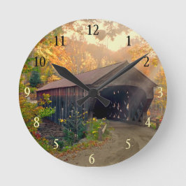 Höst i Vermont Covered Bridge Wall Clock Rund Klocka