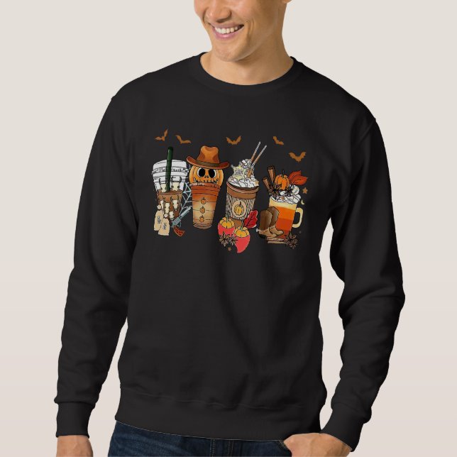 Höst Iced Coffee Kuslig Säsong Halloween Pumpa S Lång Ärmad Tröja (Framsida)