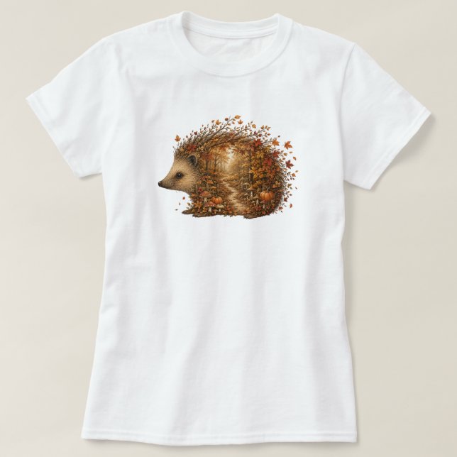 Höst Igelkott Skog Silhuett Konst T Shirt (Design framsida)