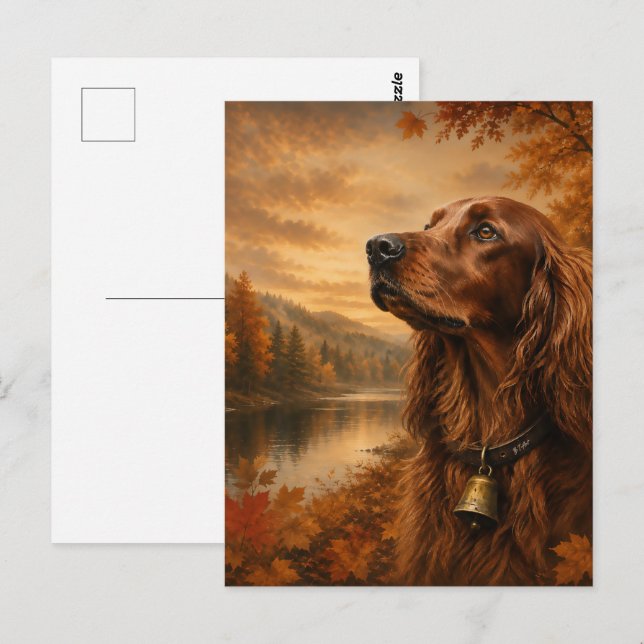 Höst Irish Setter  – Rustik Jakt Hund Konst Vykort (Fram/baksida)