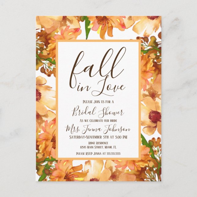 Höst Kärlek Grönska Bröllopsfest Rustik Vykort (Framsida)