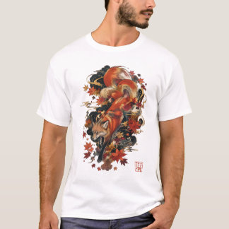 Höst Kitsune Japansk Rävdsgestaltning T Shirt