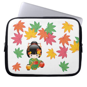 Höst Kokeshi-docka - Geishaflicka i grön kimono Laptop Fodral