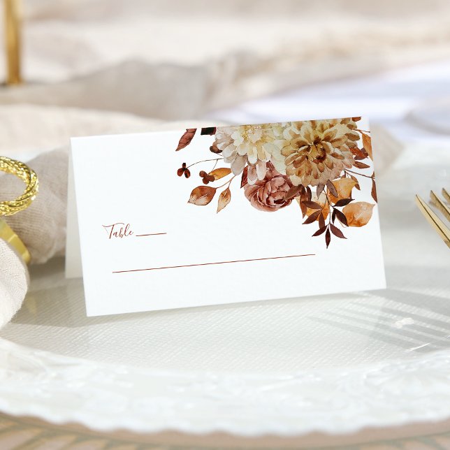 Höst Koppar Terrakotta Akvarell Blommig Bröllop Placeringskort (Fall Copper Terracotta Watercolor Floral Wedding Place Card by Painted Paperie
)