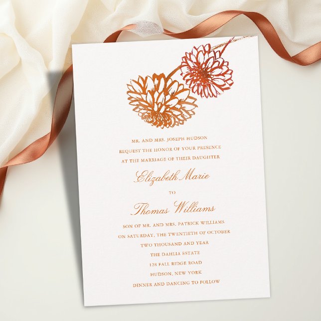 Höst Koppar Terrakotta Modern Klassisk Bröllop Inbjudningar (fall wedding invitation floral burnt copper terracotta brown template modern classic traditional)
