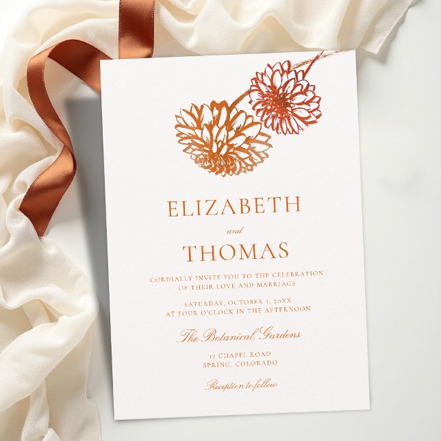 Höst Koppar Terrakotta Moderna Dahlior Bröllop Inbjudningar (fall wedding invitation dahlia floral burnt copper terracotta brown template card modern classic)