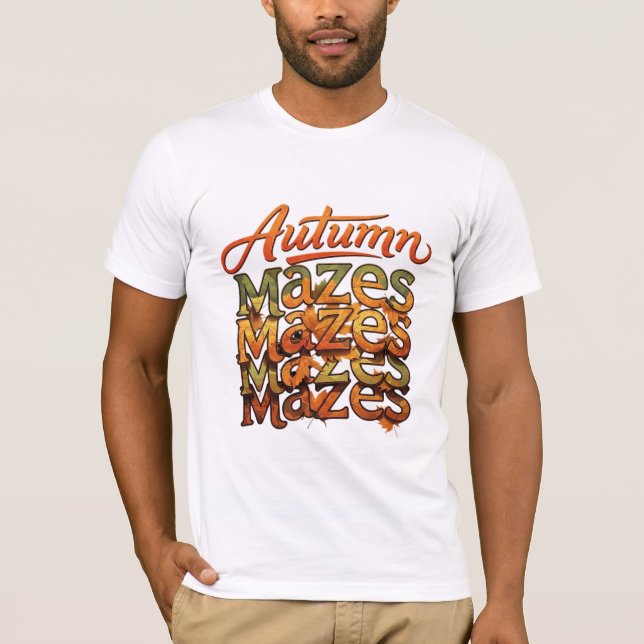 Höst Labyrinter Typografi Blad Design T Shirt (Framsida)
