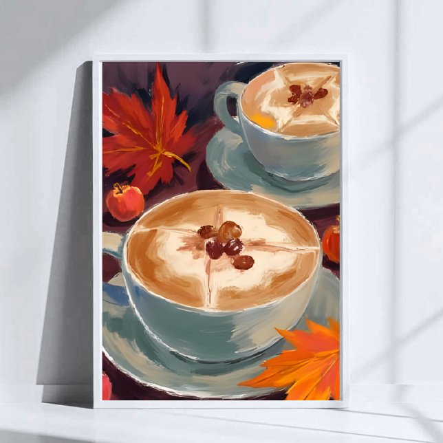 Höst Latte Date | Höstkaffe Blad Aquarell Poster (Skapare uppladdad)
