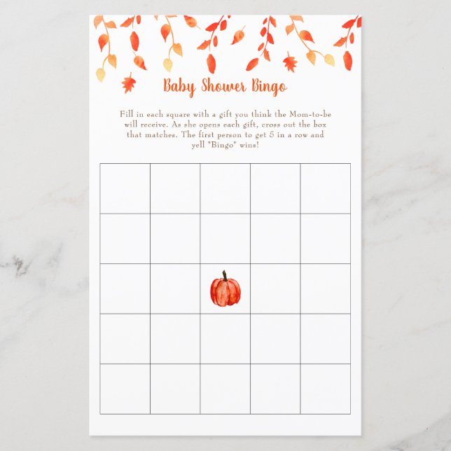 Höst Liten Pumpa Baby Shower Bingo Spel (Framsida)