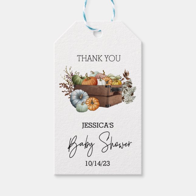 Höst Liten Pumpa Vattenfärg Baby Shower   Presentetikett (Framsidan)