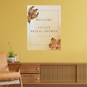 Höst lönnlöv akvarell bröllopsdusch välkomstskylt poster