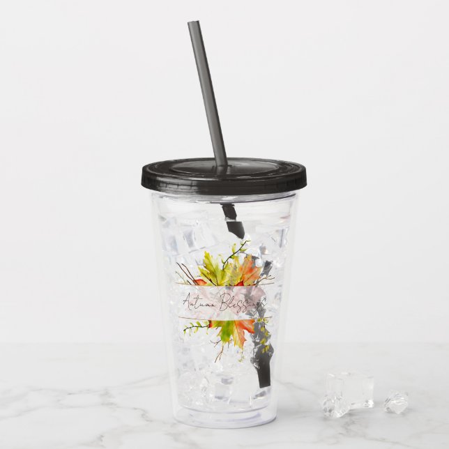 Höst lönnlöv med anpassad text  take away mugg (Framsida Ice)