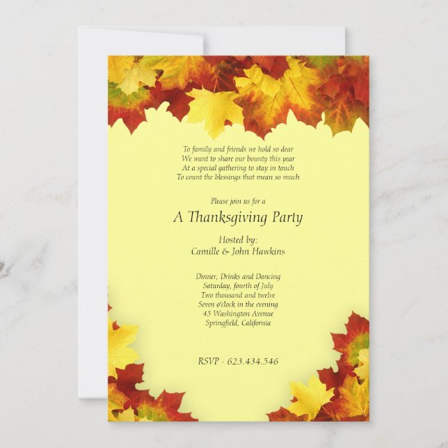 Höst Lönnlöv Thanksgiving-fest Inbjudan (Framsida)