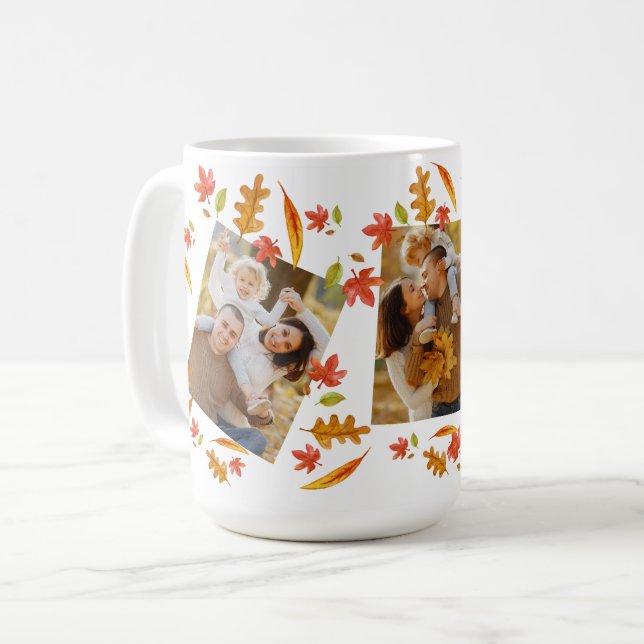 Höst löv 3-familjens fotoThanksgiving Kaffemugg (Framsida vänster)