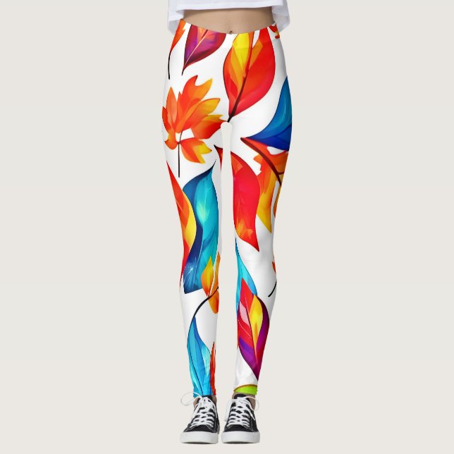 Höst löv Abstrakt Mönster Leggings (Framsida)