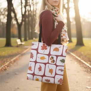 Höst löv & Acorns Grid Mönster Tote Bag Tygkasse
