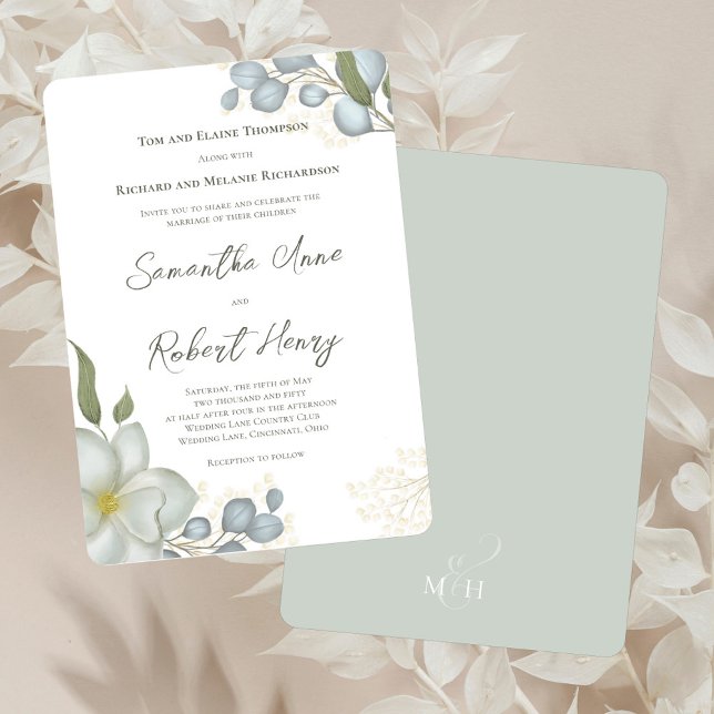 Höst löv Anpassningsbar Fall Wedding Inbjudningar (Elegant watercolor magnolia floral wedding invitations.)