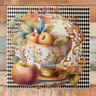 Höst löv Apple Cider & Kopp på Black Harlequin Kakelplatta