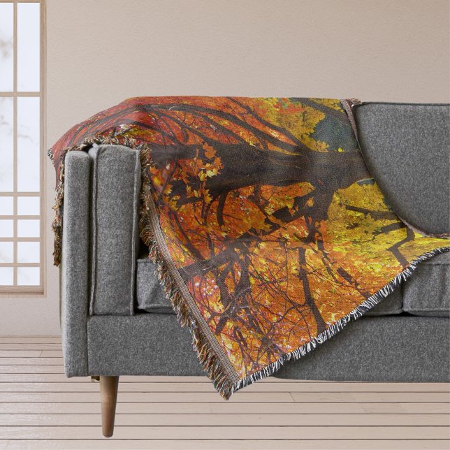 Höst löv av Gult och Orange Photo Filt (Autumn Leaves of Yellow and Orange Throw Blanket)