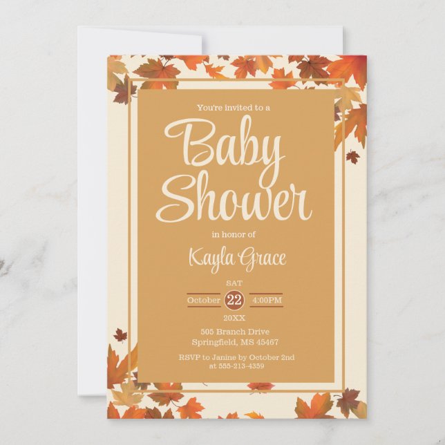 Höst Löv Baby Shower Inbjudan (Framsida)