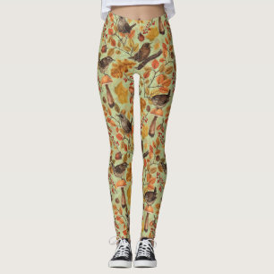 Höst löv, bär, svamp och rynor leggings