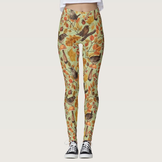 Höst löv, bär, svamp och rynor leggings (Framsida)