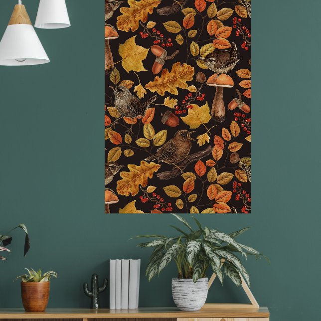 Höst löv, bär, svamp och rynor poster (Vardagsrum 1)