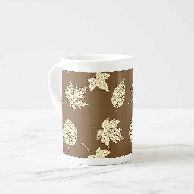 Höst löv - beige och choklad benporslin mugg (Framsida vänster)
