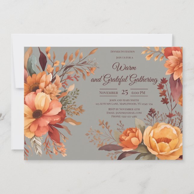 Höst löv Blommigt Thanksgiving Friendsgiving Inbjudningar (Framsida)