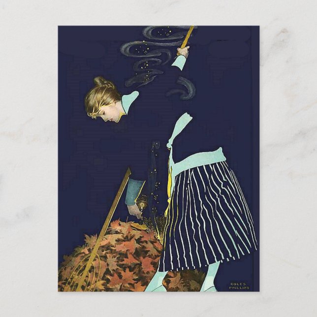 Höst löv Bonfire av C Coles Phillips Vykort (Framsida)