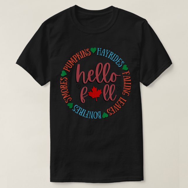 Höst löv Bonfire Hayrides Smores PumpkinHapp T Shirt (Design framsida)