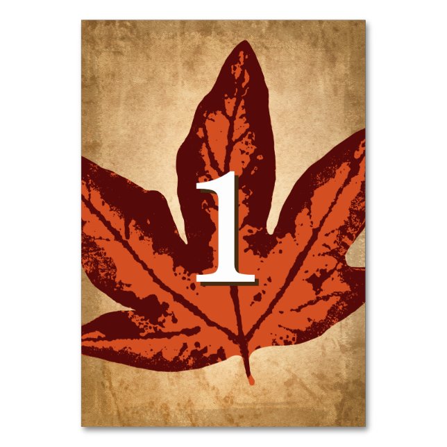 Höst löv Bord-kort | Rustic Fall Weddings Bordsnummer (Framsidan)