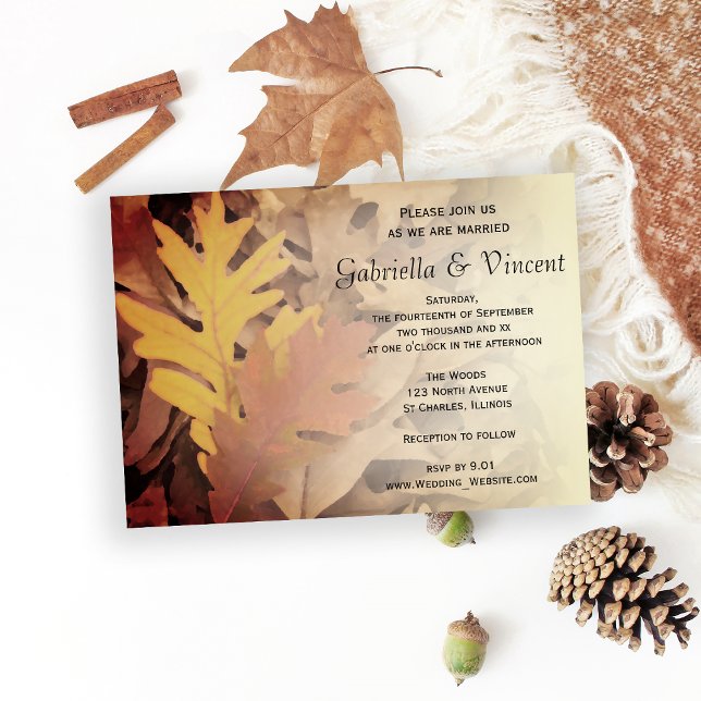 Höst löv Bröllop Inbjudningar (Fall in Love with this natural Autumn Leaves Wedding Invitation.)