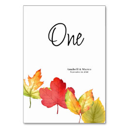 Höst löv Bröllop-skriptkort Bord Bordsnummer