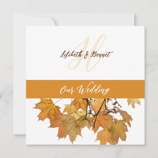 Höst löv bröllopsinbjudan inbjudningar (Framsida)