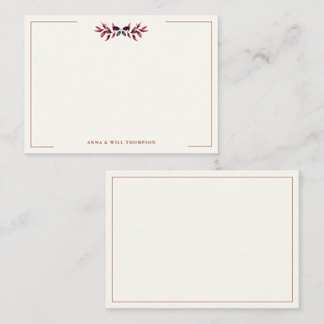 Höst löv Burgundy Elegant bröllop par Anteckningskort (Fram/baksida)