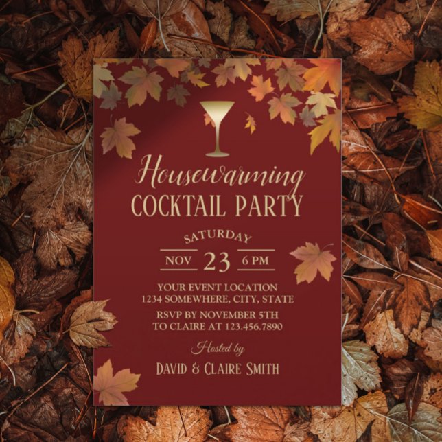 Höst löv Burgundy Red Houseuppvärmning Party Inbjudningar (Skapare uppladdad)