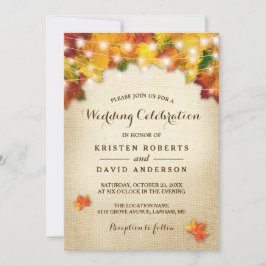 Höst löv Burlap String Ljus Fall Wedding Inbjudningar