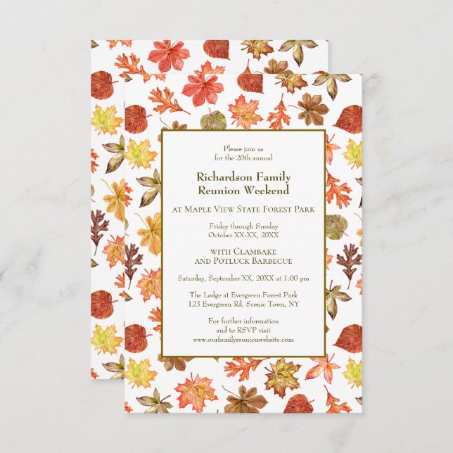 Höst löv Camping Family Reunion Jamboree BBQ Inbjudningar (Fram/baksida)