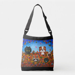 Höst löv Cats Hund Raccoon Art Axelväska