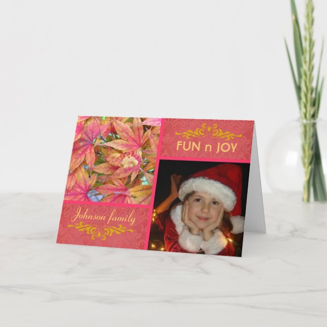 Höst löv christmas-fotorosa helgkort (Framsida)