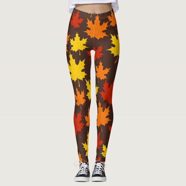 Höst löv Colorful Mönster Leggings (Framsida)