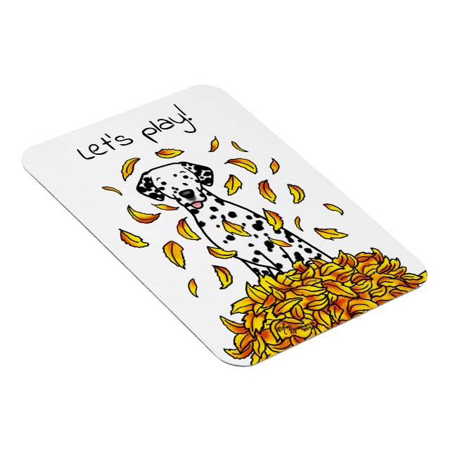 Höst löv Dalmatien (svart 1) Hund Spelande ljus Magnet (Högersidan)