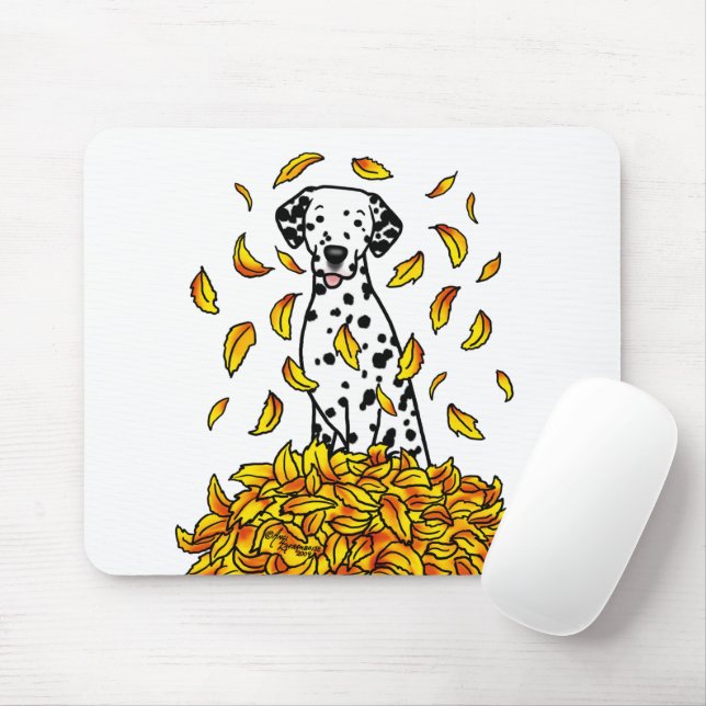 Höst löv Dalmatien (svart 1) Hund Spelande ljus Musmatta (Med mus)