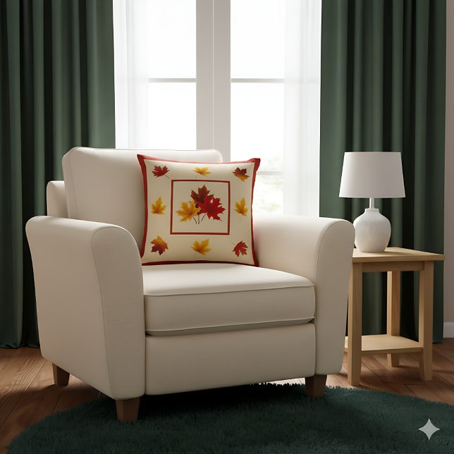 Höst löv dekorfärg - Mysigt rät höstdekoration Kudde (Farmhouse fall pillow with autumn leaves - cozy seasonal accent for your home)