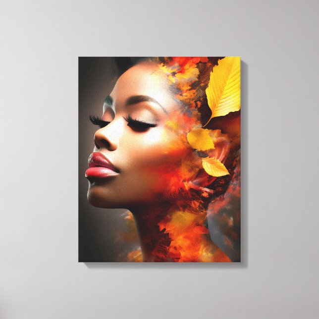 Höst löv Digital Collage with Smoke Art Canvastryck (Framsida)