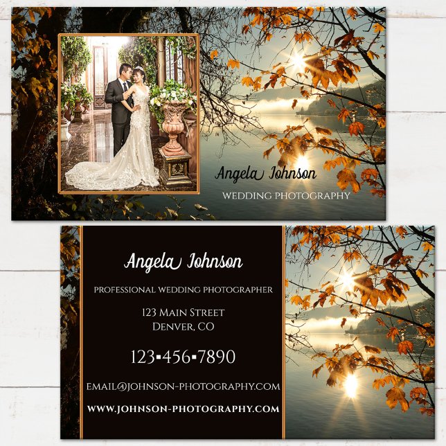 Höst löv ditt fotoAffärskort Visitkort (Autumn leaves business card featuring your own photo - wedding photographer)